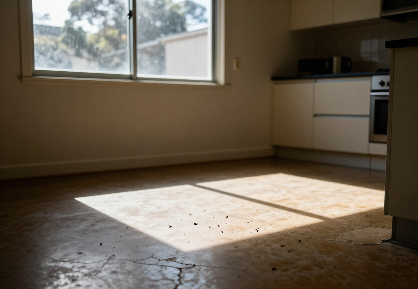Rodent droppings and gnaw marks under a Mortdale sink